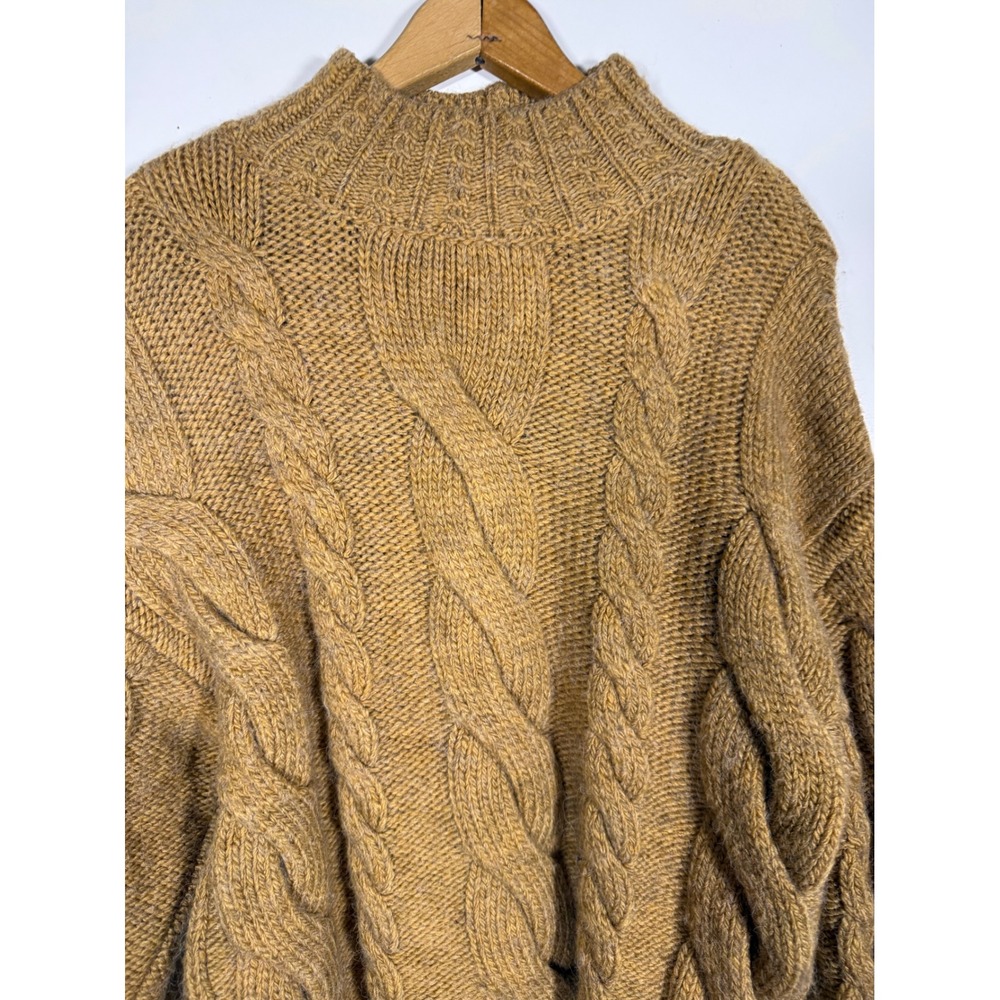 Anthropologie Camel Brown Cable Knit Mock Neck Sweater Medium Oversized Chunky